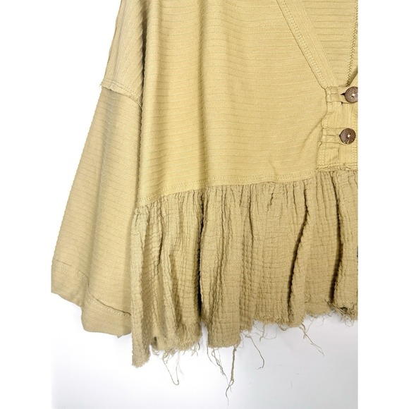 Free People Dallas Henley Top Native Land Size XS Oversized Mixed Media Ruffle - Picture 5 of 15